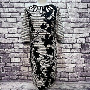 Gabby Skye Black & Ivory 3/4 Sleeve Dress Size 12